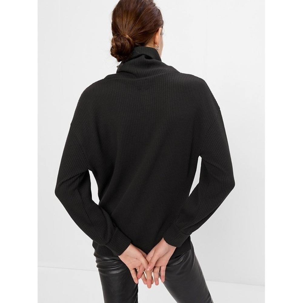 Gap Turtleneck Sweater Womens S Tall Black Ribbed Knit Drop Shoulder Pullover - Picture 2 of 11